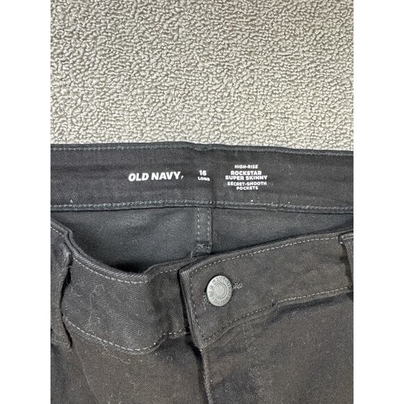 NWT Old Navy Jeans High Rise Rockstar Super Skinny Black Denim 16 Long - Picture 3 of 7